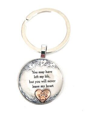 Pet Memorial Keychain Paw Print Chrome Heart Loss Gift Dog Cat Sympathy Keepsake